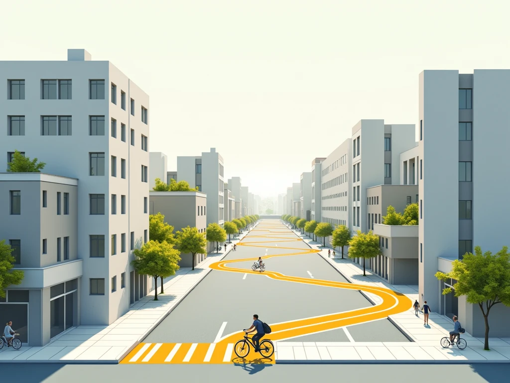 Minimal city blocks with a highlighted route line